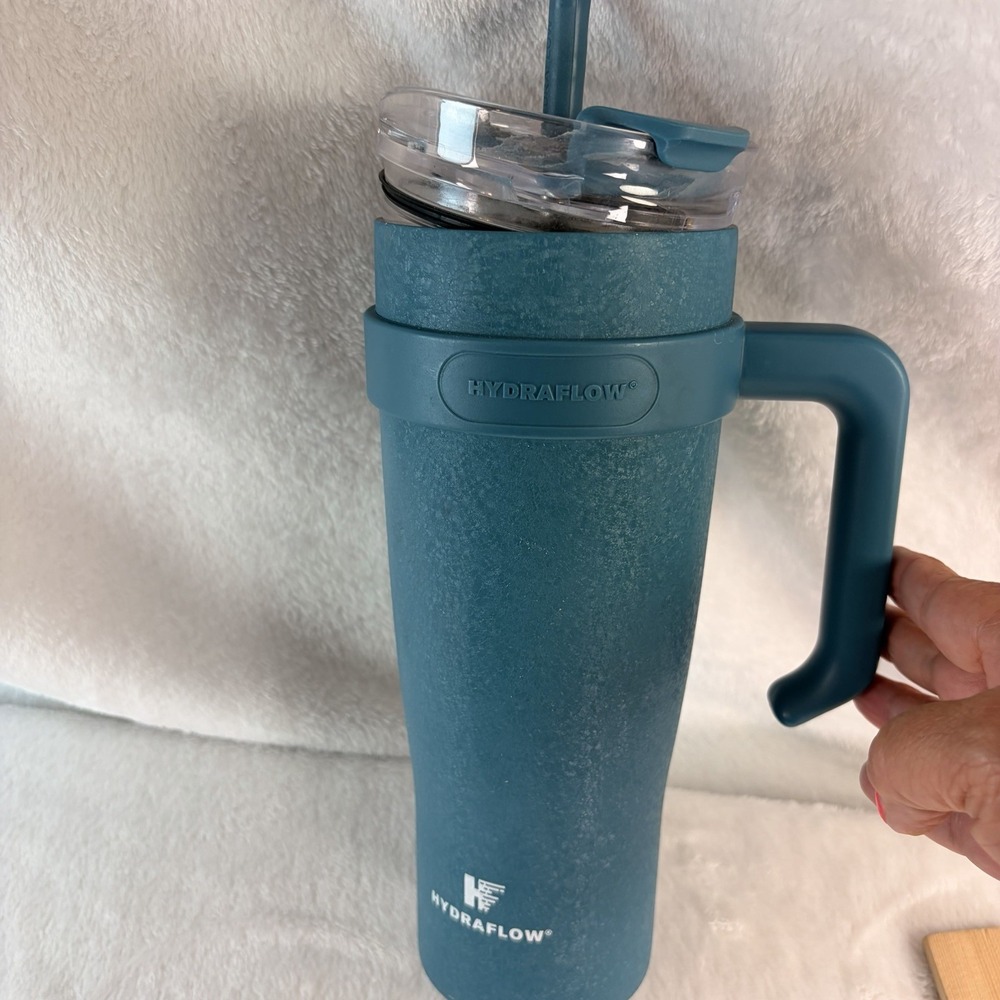 Hydraflow Capri 40oz Stainless Steel Insulated Tumbler Handle Lid Teal Blue Used